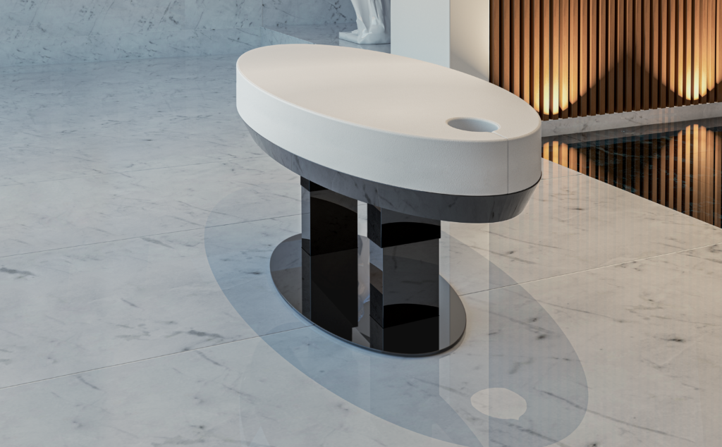 Pure Lettino da massaggio con struttura in acciaio inox laccato nero e legno laccato nero opaco.