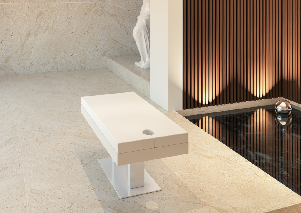 Pearl Lettino da massaggio con struttura in acciaio inox laccato bianco opaco