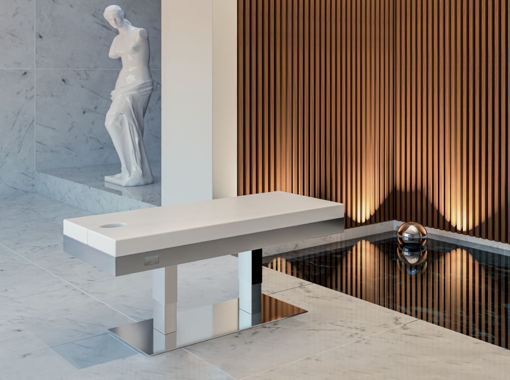 Pearl Lettino da massaggio con struttura in acciaio inox lucido