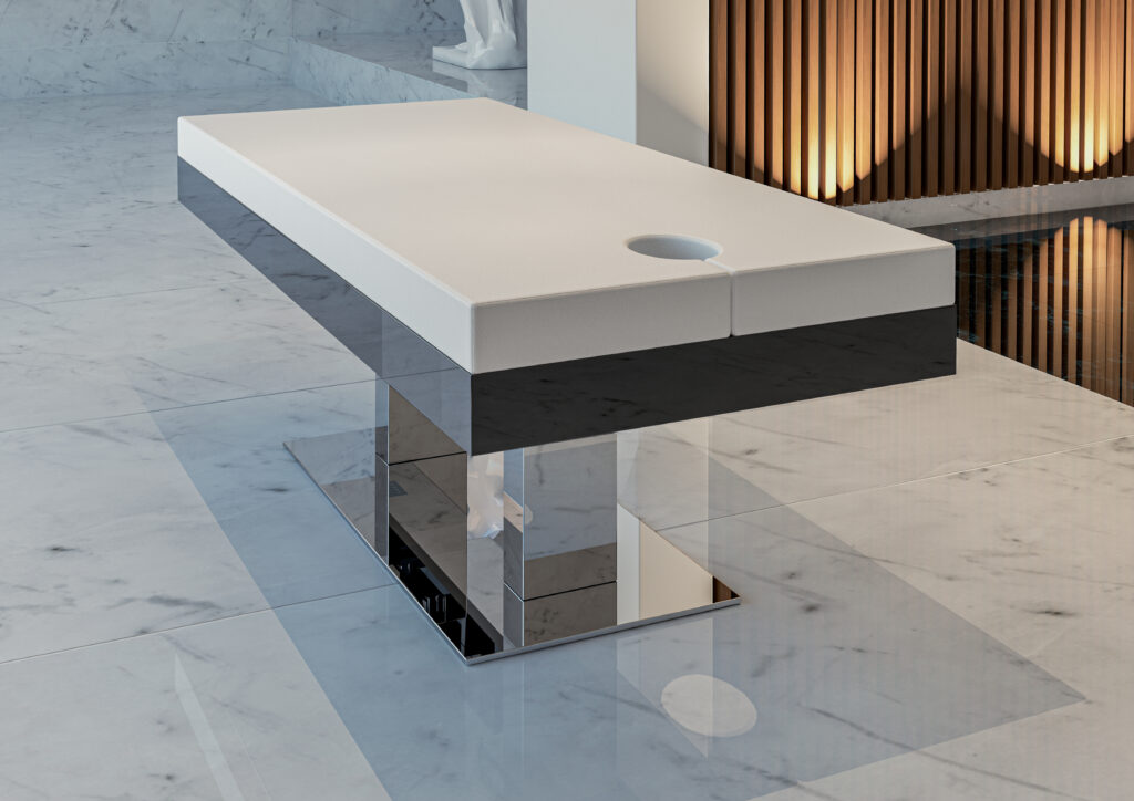 Pearl Lettino da massaggio con struttura in acciaio inox lucido e laccato nero opaco